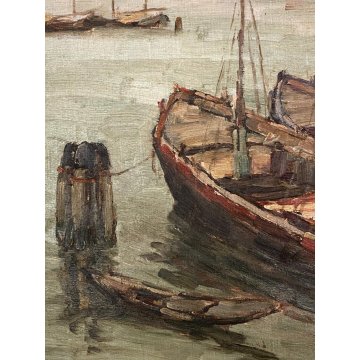 ANTICO QUADRO DIPINTO OLIO MARINA G. Fraschetti PAESAGGIO VEDUTA VENEZIA BARCHE