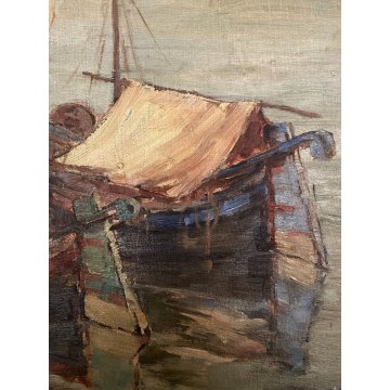 ANTICO QUADRO DIPINTO OLIO MARINA G. Fraschetti PAESAGGIO VEDUTA VENEZIA BARCHE
