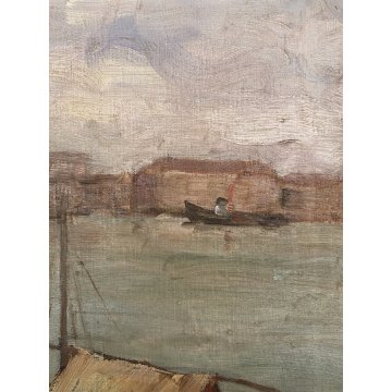 ANTICO QUADRO DIPINTO OLIO MARINA G. Fraschetti PAESAGGIO VEDUTA VENEZIA BARCHE