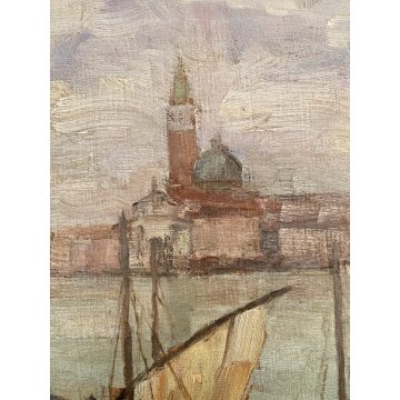 ANTICO QUADRO DIPINTO OLIO MARINA G. Fraschetti PAESAGGIO VEDUTA VENEZIA BARCHE