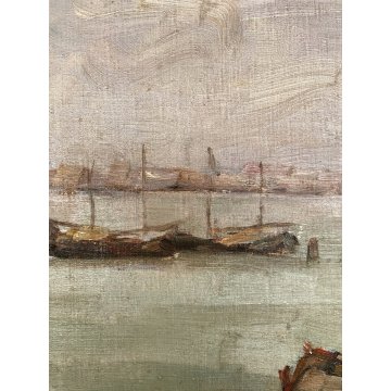 ANTICO QUADRO DIPINTO OLIO MARINA G. Fraschetti PAESAGGIO VEDUTA VENEZIA BARCHE