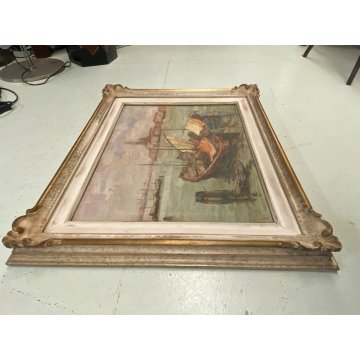 ANTICO QUADRO DIPINTO OLIO MARINA G. Fraschetti PAESAGGIO VEDUTA VENEZIA BARCHE