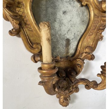 ANTICA GRANDE APPLIQUE SPECCHIERA PUTTO 1800 ANGELO SPECCHIO LEGNO DORATO