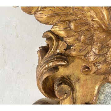 ANTICA GRANDE APPLIQUE SPECCHIERA PUTTO 1800 ANGELO SPECCHIO LEGNO DORATO