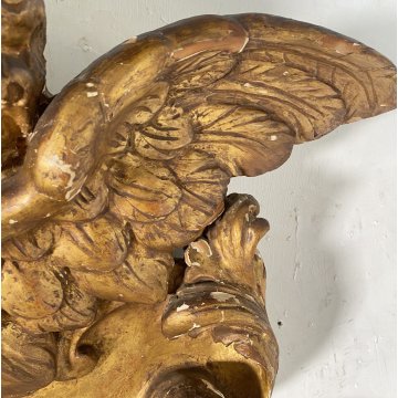 ANTICA GRANDE APPLIQUE SPECCHIERA PUTTO 1800 ANGELO SPECCHIO LEGNO DORATO