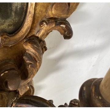 ANTICA GRANDE APPLIQUE SPECCHIERA PUTTO 1800 ANGELO SPECCHIO LEGNO DORATO