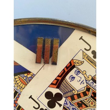 OROLOGIO da PARETE VINTAGE WALL CLOCK CARTE da GIOCO MECCANICO CIFRE ROMANE ø33