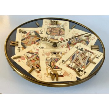 OROLOGIO da PARETE VINTAGE WALL CLOCK CARTE da GIOCO MECCANICO CIFRE ROMANE ø33