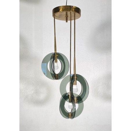 LAMPADARIO ANNI 60 ZERO QUATTRO FONTANA ARTE VETRO OTTONE HANGING LAMP DESIGN