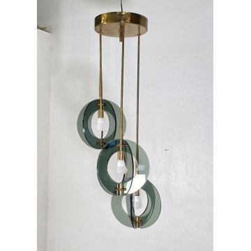 LAMPADARIO ANNI 60 ZERO QUATTRO FONTANA ARTE VETRO OTTONE HANGING LAMP DESIGN