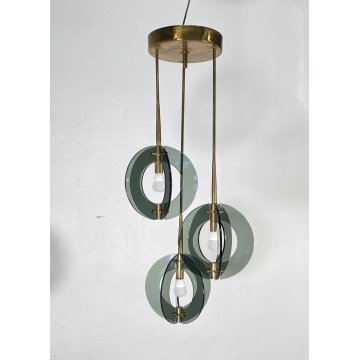 LAMPADARIO ANNI 60 ZERO QUATTRO FONTANA ARTE VETRO OTTONE HANGING LAMP DESIGN