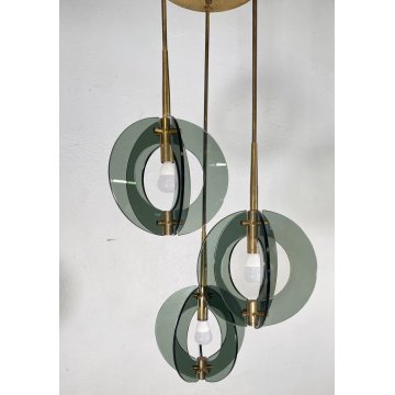 LAMPADARIO ANNI 60 ZERO QUATTRO FONTANA ARTE VETRO OTTONE HANGING LAMP DESIGN