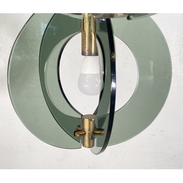 LAMPADARIO ANNI 60 ZERO QUATTRO FONTANA ARTE VETRO OTTONE HANGING LAMP DESIGN