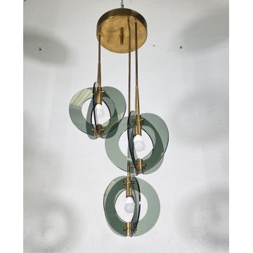 LAMPADARIO ANNI 60 ZERO QUATTRO FONTANA ARTE VETRO OTTONE HANGING LAMP DESIGN