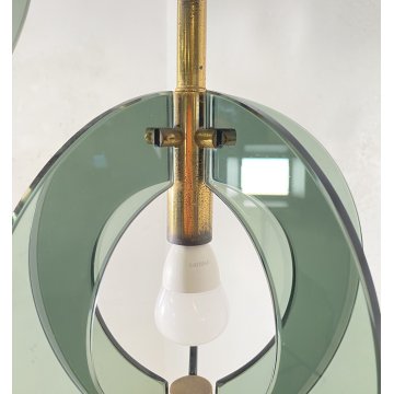 LAMPADARIO ANNI 60 ZERO QUATTRO FONTANA ARTE VETRO OTTONE HANGING LAMP DESIGN