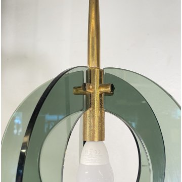 LAMPADARIO ANNI 60 ZERO QUATTRO FONTANA ARTE VETRO OTTONE HANGING LAMP DESIGN