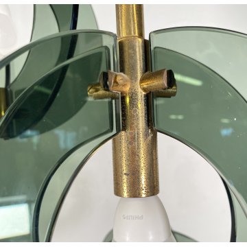 LAMPADARIO ANNI 60 ZERO QUATTRO FONTANA ARTE VETRO OTTONE HANGING LAMP DESIGN