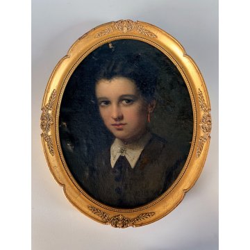 ANTICO DIPINTO OLIO TELA OVALE RITRATTO FIGURA FEMMINILE GIOVANE DONNA EPOCA 800