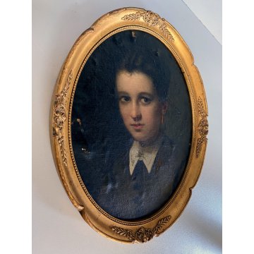 ANTICO DIPINTO OLIO TELA OVALE RITRATTO FIGURA FEMMINILE GIOVANE DONNA EPOCA 800