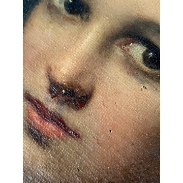 ANTICO DIPINTO OLIO TELA OVALE RITRATTO FIGURA FEMMINILE GIOVANE DONNA EPOCA 800