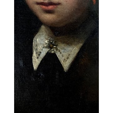 ANTICO DIPINTO OLIO TELA OVALE RITRATTO FIGURA FEMMINILE GIOVANE DONNA EPOCA 800