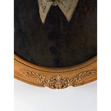 ANTICO DIPINTO OLIO TELA OVALE RITRATTO FIGURA FEMMINILE GIOVANE DONNA EPOCA 800