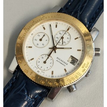 BUCHERER Automatic CHRONO 283.500 orologio polso VINTAGE data ACCIAIO ORO montre
