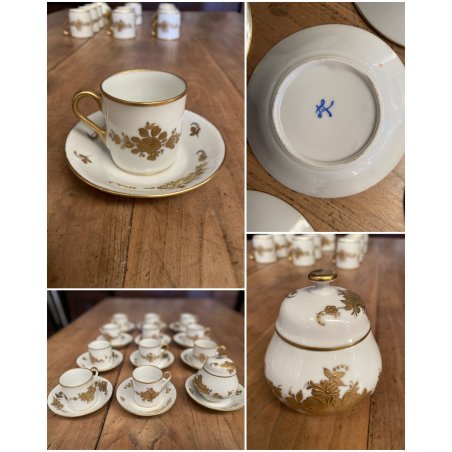 SERVIZIO CAFFE' VINTAGE 11 pers PORCELLANA Sevres DECORATO A MANO ORO ZECCHINO