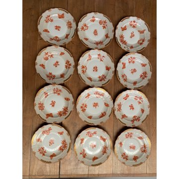 SET CAFFE TE' 12 pers PORCELLANA Herend Hungary DECORO CHINESE BOUQUET RUST '900