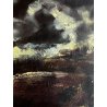 QUADRO DIPINTO OLIO MATERICO ASTRATTO PAESAGGIO MARINA NOTTURNO TEMPESTA 1970
