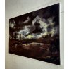 QUADRO DIPINTO OLIO MATERICO ASTRATTO PAESAGGIO MARINA NOTTURNO TEMPESTA 1970