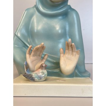 ANTICA MADONNA DELL' AMORE CERAMICA LENCI ELENA SCAVINI TORINO EPOCA 900 UCCELLI