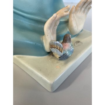 ANTICA MADONNA DELL' AMORE CERAMICA LENCI ELENA SCAVINI TORINO EPOCA 900 UCCELLI