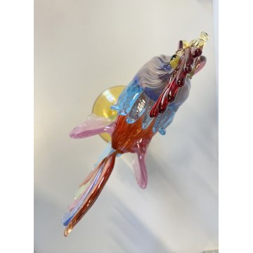 GRANDE FIGURA GALLO VETRO MURANO Paolo Venini POLICROMO ROOSTER 35cm MID-CENTURY