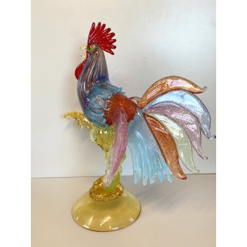 GRANDE FIGURA GALLO VETRO MURANO Paolo Venini POLICROMO ROOSTER 35cm MID-CENTURY
