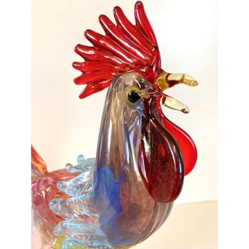 GRANDE FIGURA GALLO VETRO MURANO Paolo Venini POLICROMO ROOSTER 35cm MID-CENTURY