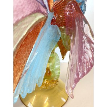 GRANDE FIGURA GALLO VETRO MURANO Paolo Venini POLICROMO ROOSTER 35cm MID-CENTURY