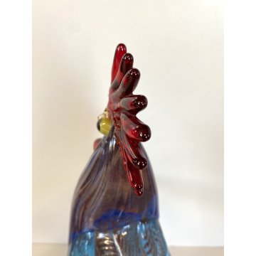 GRANDE FIGURA GALLO VETRO MURANO Paolo Venini POLICROMO ROOSTER 35cm MID-CENTURY