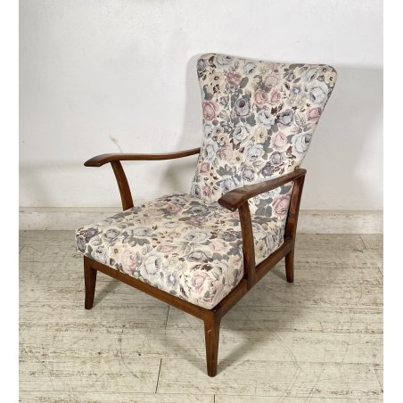 POLTRONA RECLINABILE Paolo Buffa ANNI 50 LEGNO FAGGIO TESSUTO ARMCHAIR ITALY