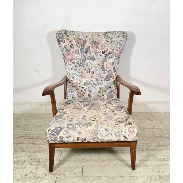 POLTRONA RECLINABILE Paolo Buffa ANNI 50 LEGNO FAGGIO TESSUTO ARMCHAIR ITALY