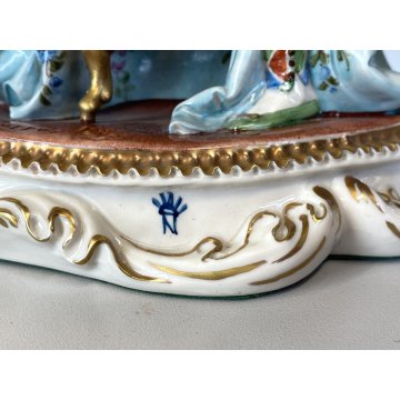 STATUINA PORCELLANA CAPODIMONTE Cappè SCENA CARNEVALE VENEZIANO ARLECCHINO '900