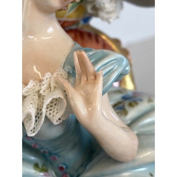 STATUINA PORCELLANA CAPODIMONTE Cappè SCENA CARNEVALE VENEZIANO ARLECCHINO '900