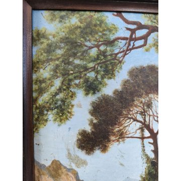 ANTICO QUADRO DIPINTO olio tavola 1881 paesaggio ISOLA PESCATORI Lago Maggiore