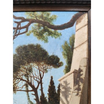 ANTICO QUADRO DIPINTO olio tavola 1881 paesaggio ISOLA PESCATORI Lago Maggiore