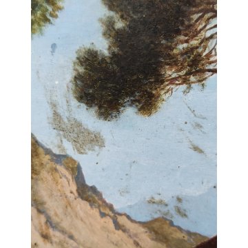 ANTICO QUADRO DIPINTO olio tavola 1881 paesaggio ISOLA PESCATORI Lago Maggiore