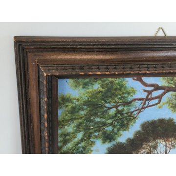 ANTICO QUADRO DIPINTO olio tavola 1881 paesaggio ISOLA PESCATORI Lago Maggiore