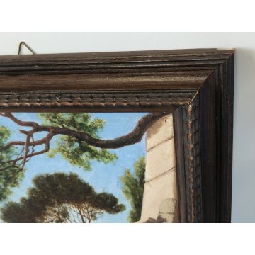 ANTICO QUADRO DIPINTO olio tavola 1881 paesaggio ISOLA PESCATORI Lago Maggiore
