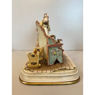 RARO GRUPPO SCULTOREO PORCELLANA A. Borsato Ottuagenari ANZIANI con CANE VINTAGE