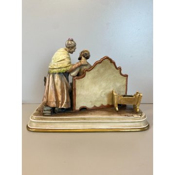 RARO GRUPPO SCULTOREO PORCELLANA A. Borsato Ottuagenari ANZIANI con CANE VINTAGE
