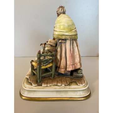 RARO GRUPPO SCULTOREO PORCELLANA A. Borsato Ottuagenari ANZIANI con CANE VINTAGE